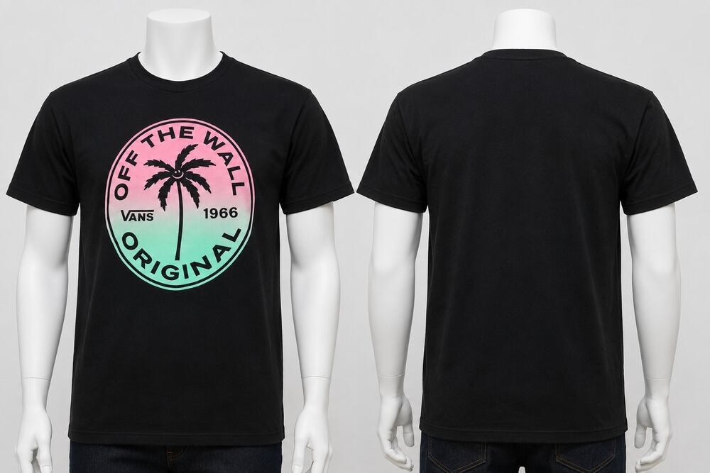 Vans T-Shirt Men’s Small Off the Wall Original Palm Tree Graphic Black Tee 1966